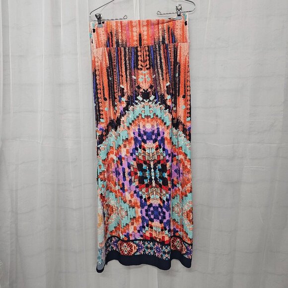 AB Studio Orange Blue Abstract Boho Maxi Skirt Festival Hippie S/M - Picture 6 of 9